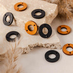 Open Circle 2 - Hole Black Wooden Connectors, 10 Pieces, Wood 53 - 