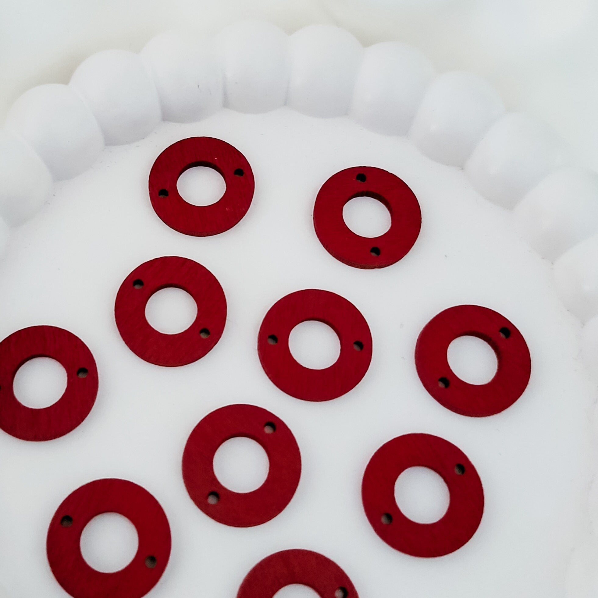 Open Circle 2 - Hole CRIMSON Wooden Connectors, 10 Pieces, Wood 52 - 