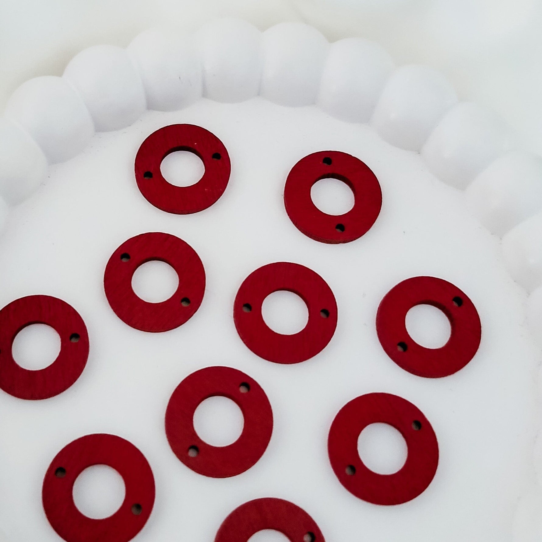 Open Circle 2 - Hole CRIMSON Wooden Connectors, 10 Pieces, Wood 52 - 