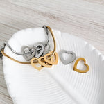 Open Heart Trio Snake Chain Bracelet (Choose Silver or Gold) and Optional Extra Hearts, Metal Blank 141 - 