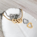 Open Heart Trio Snake Chain Bracelet (Choose Silver or Gold) and Optional Extra Hearts, Metal Blank 141 - 