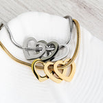 Open Heart Trio Snake Chain Bracelet (Choose Silver or Gold) and Optional Extra Hearts, Metal Blank 141 - 