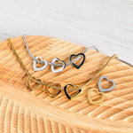 Open Heart Trio Snake Chain Bracelet (Choose Silver or Gold) and Optional Extra Hearts, Metal Blank 141 - 