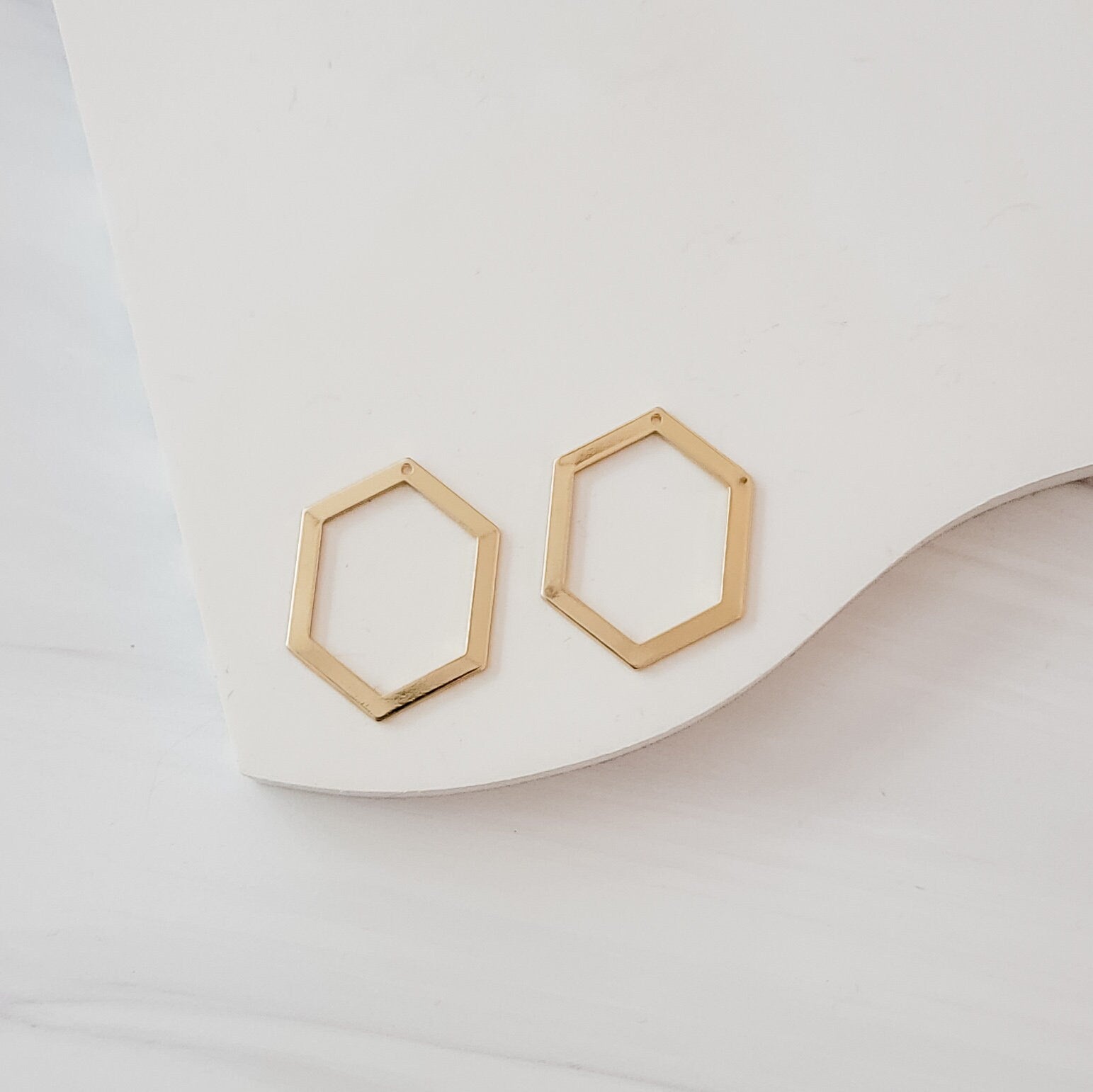 Open Hexagon GOLD 1 - Hole Brass Charms, 10 Pieces, Charm 103 - 
