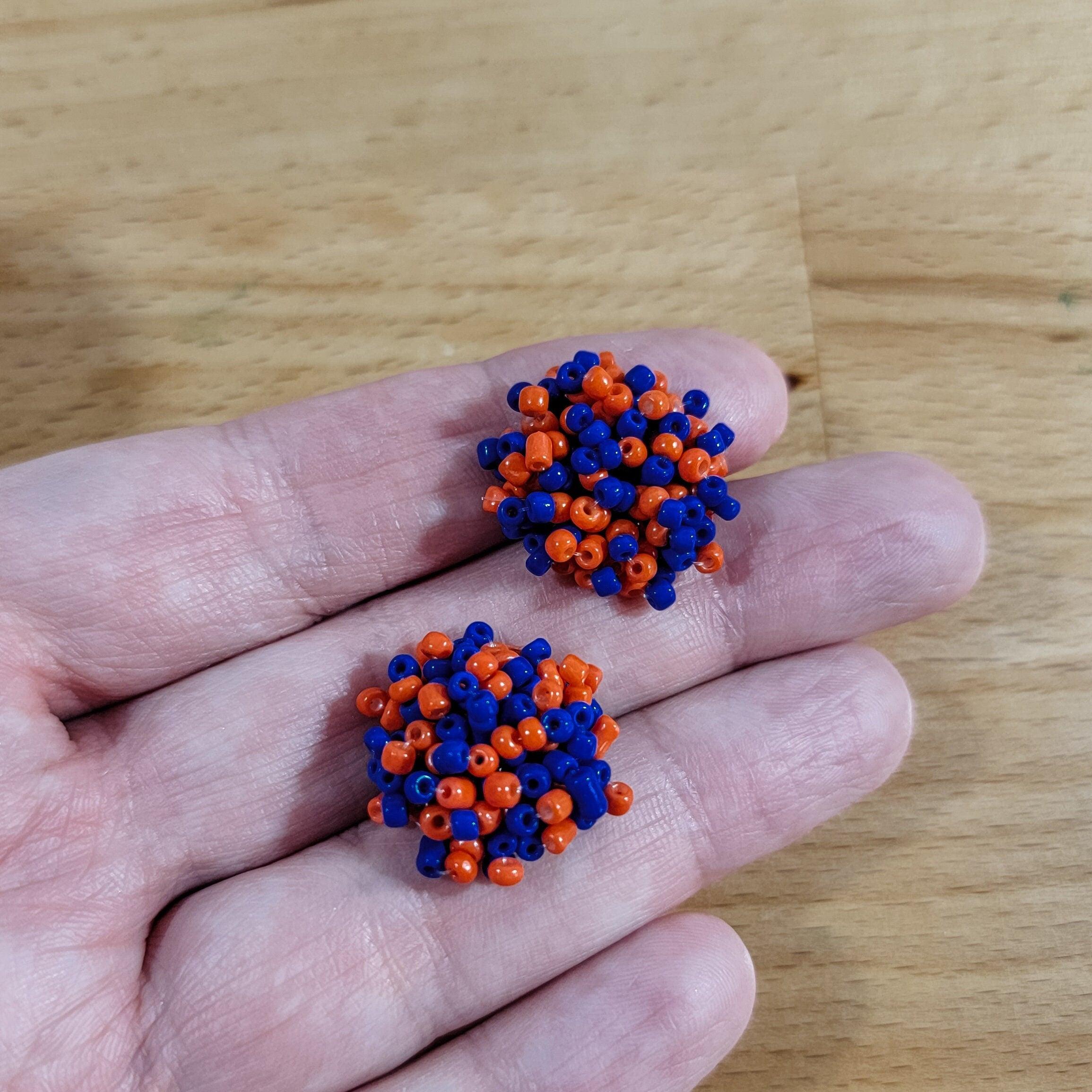 Orange and Royal Blue Mix 15mm Small Seed Bead Topper, 1 Pair, Seed Bead 79 - 