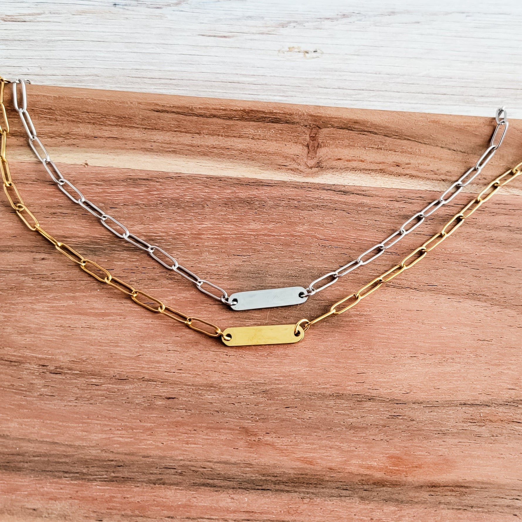 Oval Bar Paperclip Necklace (Silver or Gold), 1 Total, Metal Blank 137 - 