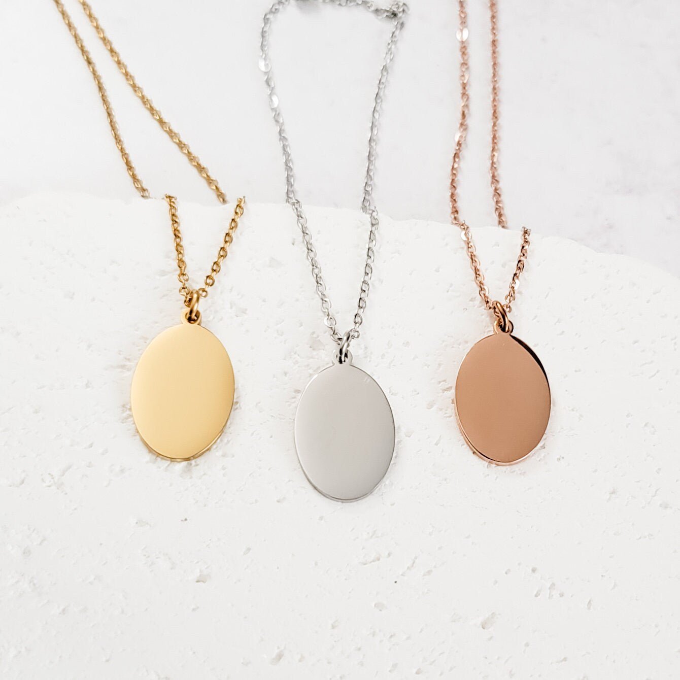 Oval Pendant Necklace (Silver, Gold, or Rose Gold), 1 Total, Metal Blank 40 - 