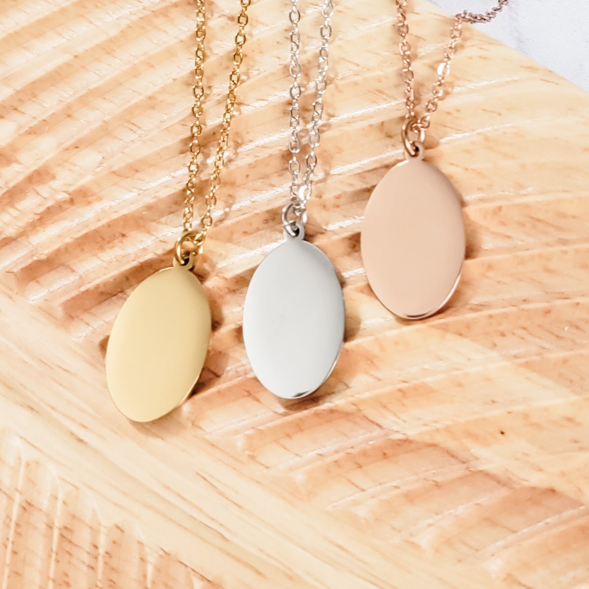 Oval Pendant Necklace (Silver, Gold, or Rose Gold), 1 Total, Metal Blank 40 - 