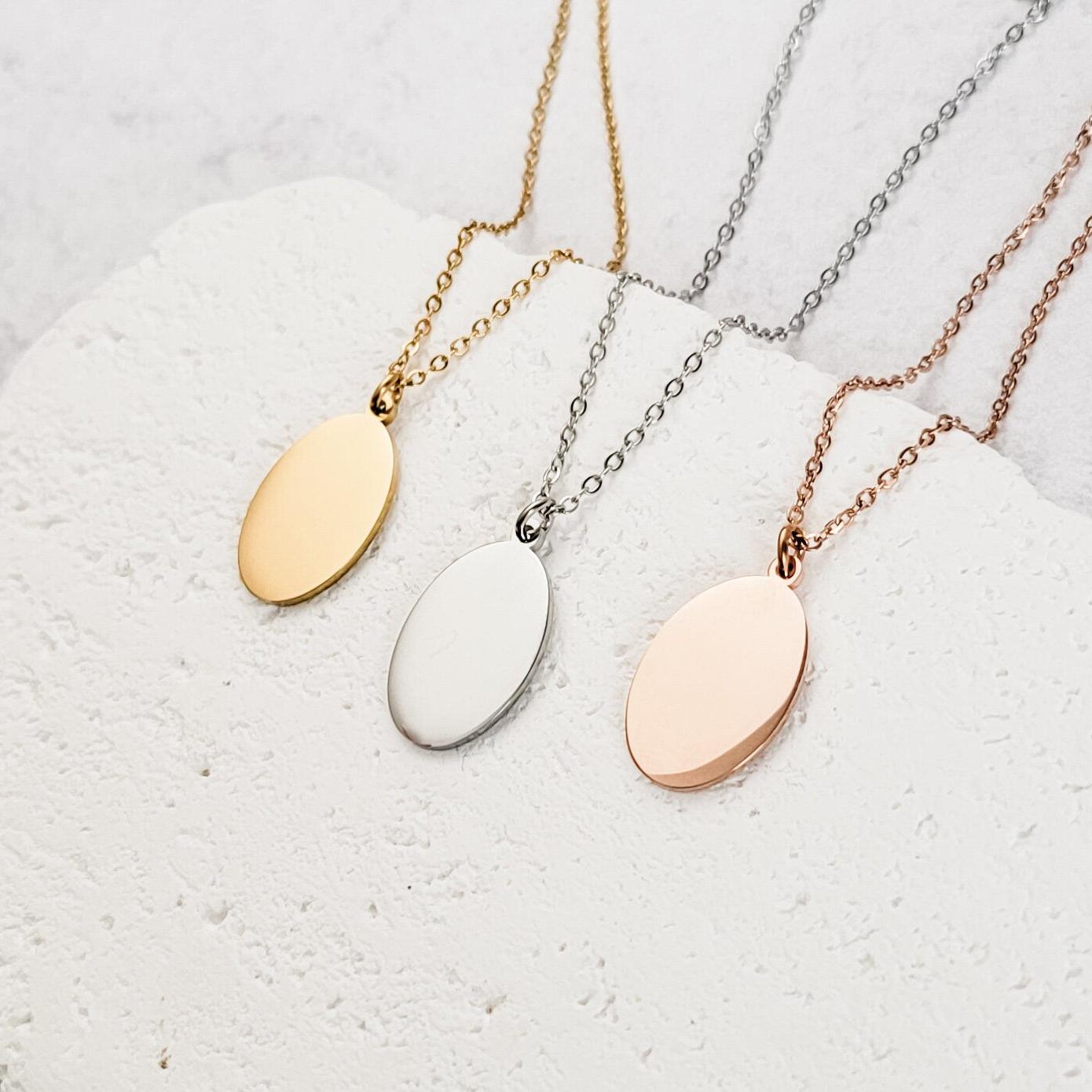 Oval Pendant Necklace (Silver, Gold, or Rose Gold), 1 Total, Metal Blank 40 - 