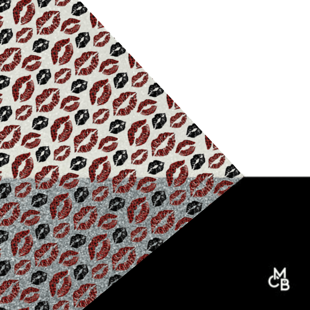P1014 | 1/8" Red & Black Lips on Snow Flurries White Glitter CMB PRESTIGE PATTERNS - CMB Prestige Pattern