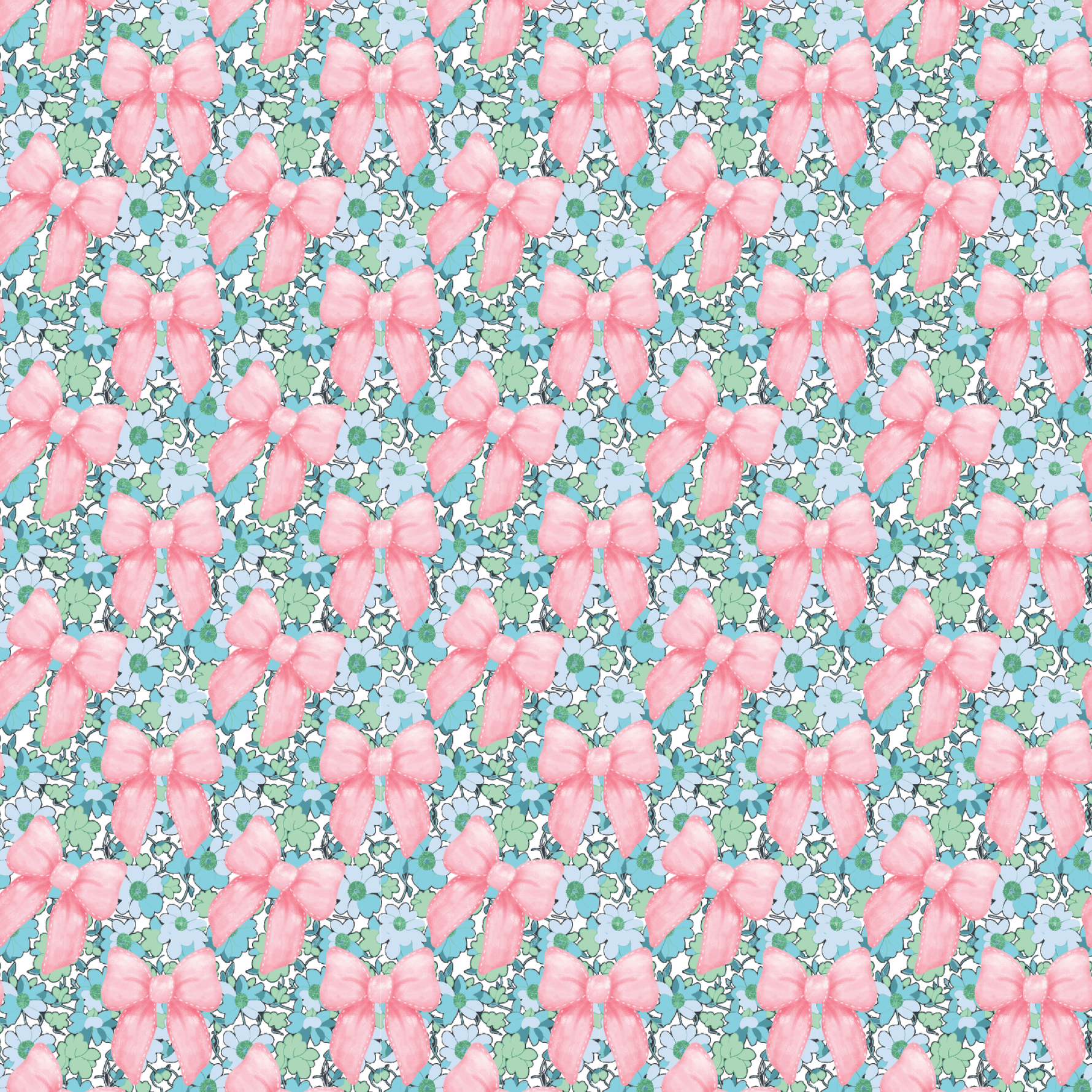 P1217 | Coquette Preppy Floral & Bows Pattern Acrylic Sheets - CMB Pattern Acrylic