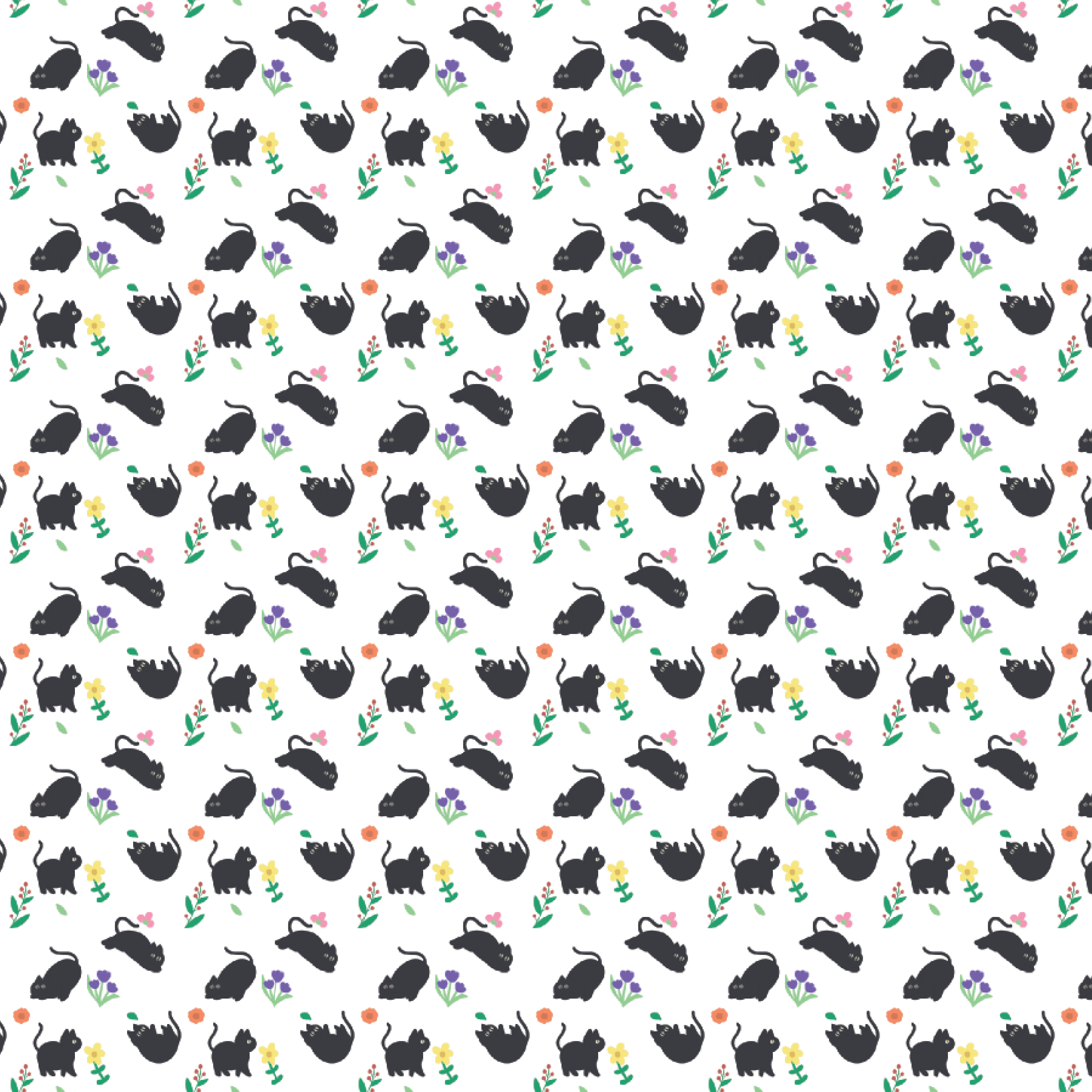 P1353 | Black Floral Cats Pattern Acrylic Sheets - Patterns