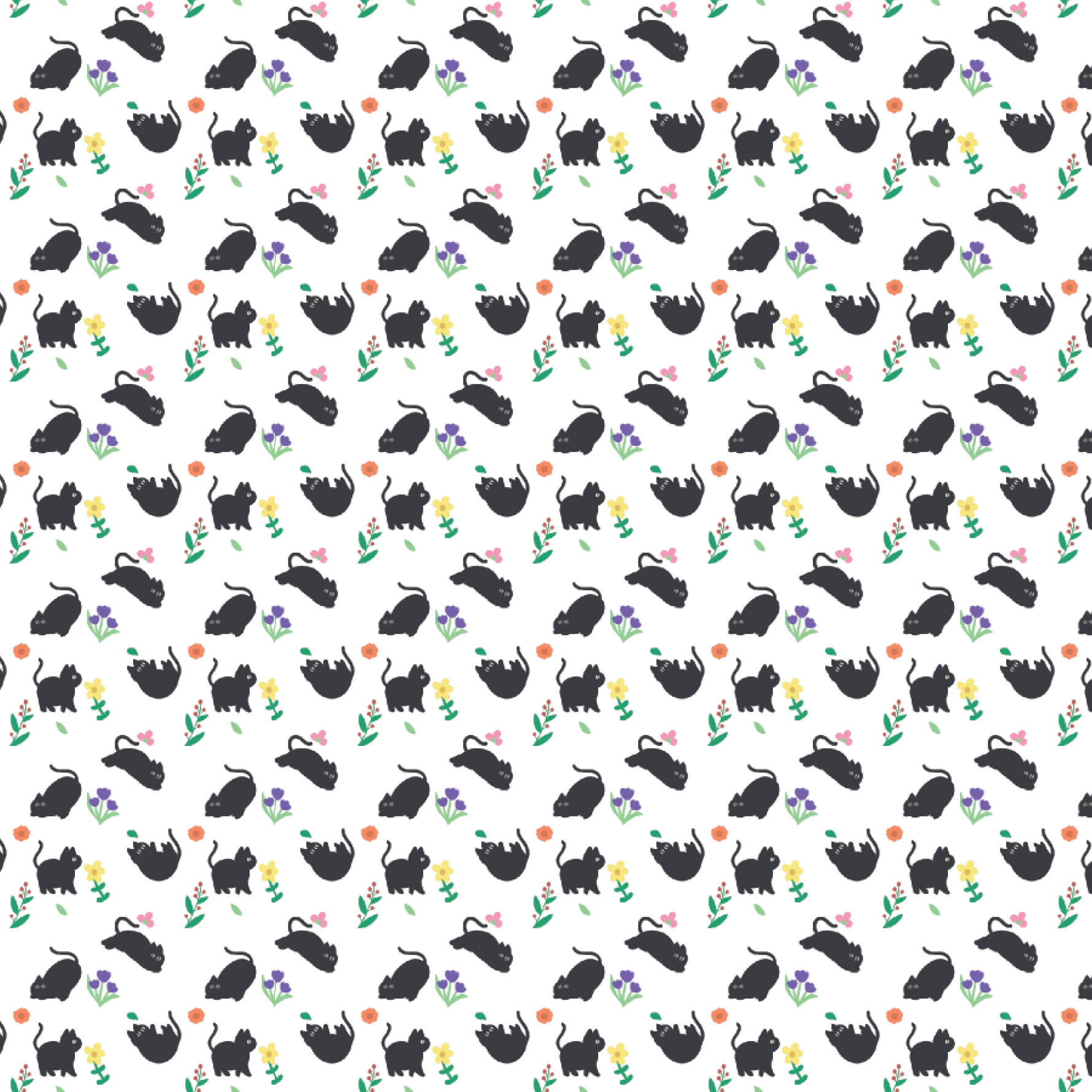 P1353 | Black Floral Cats Pattern Acrylic Sheets - Patterns