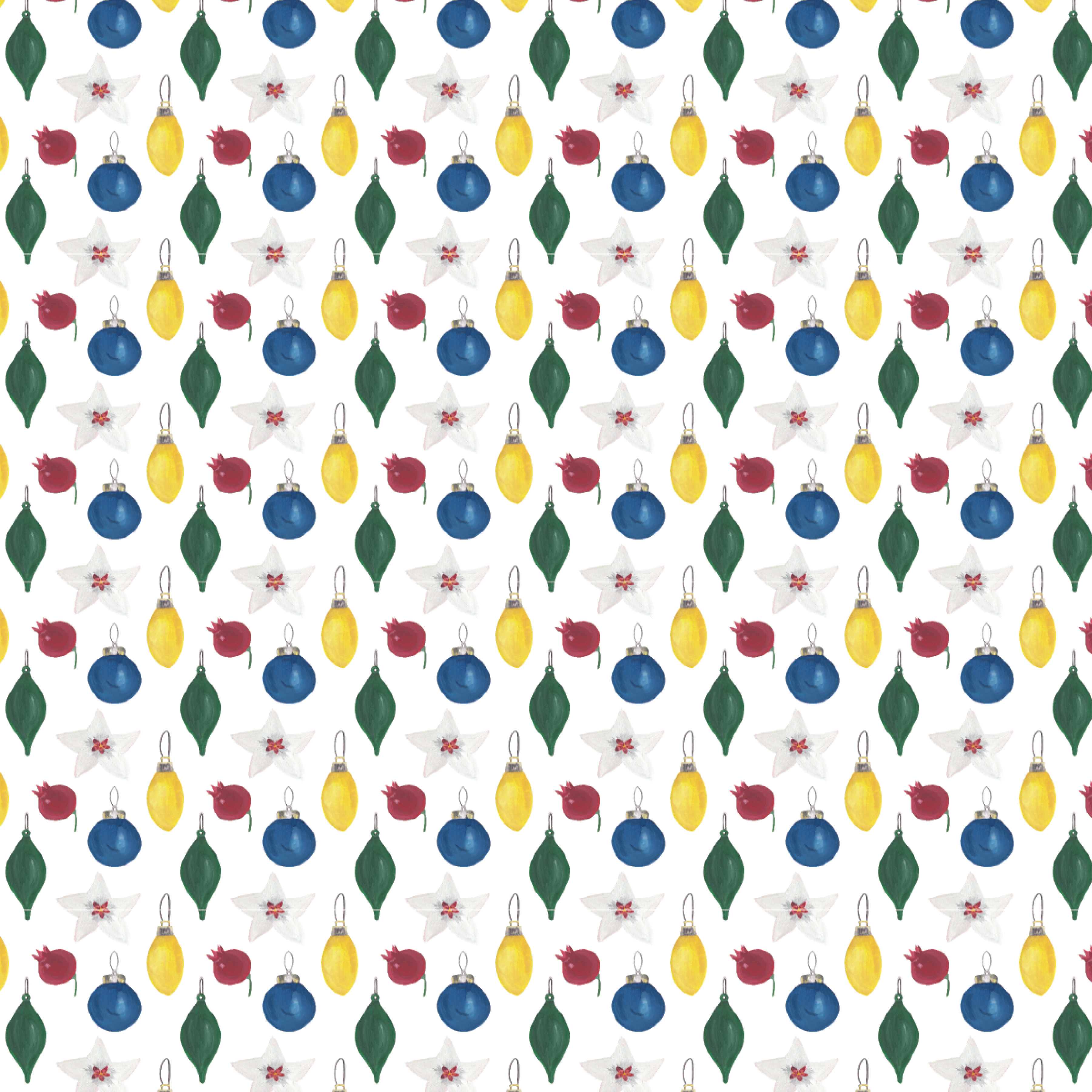 P1394 | Bold Watercolor Christmas Ornaments Pattern Acrylic Sheets - Patterns