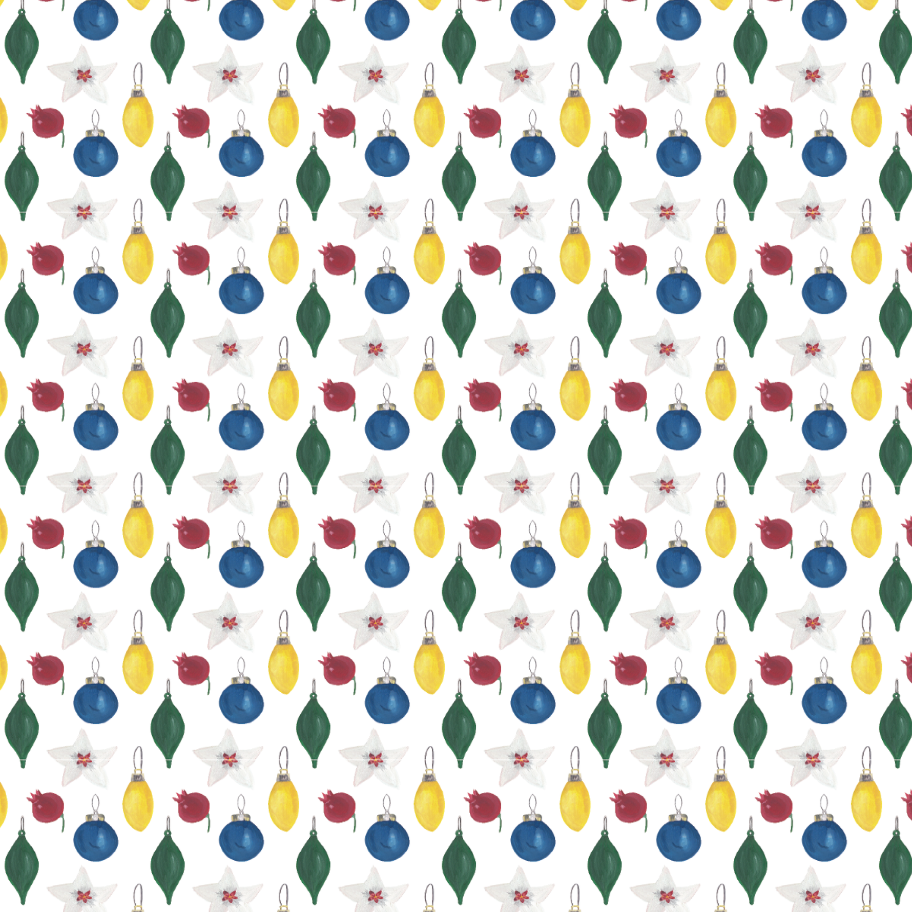 P1394 | Bold Watercolor Christmas Ornaments Pattern Acrylic Sheets - Patterns