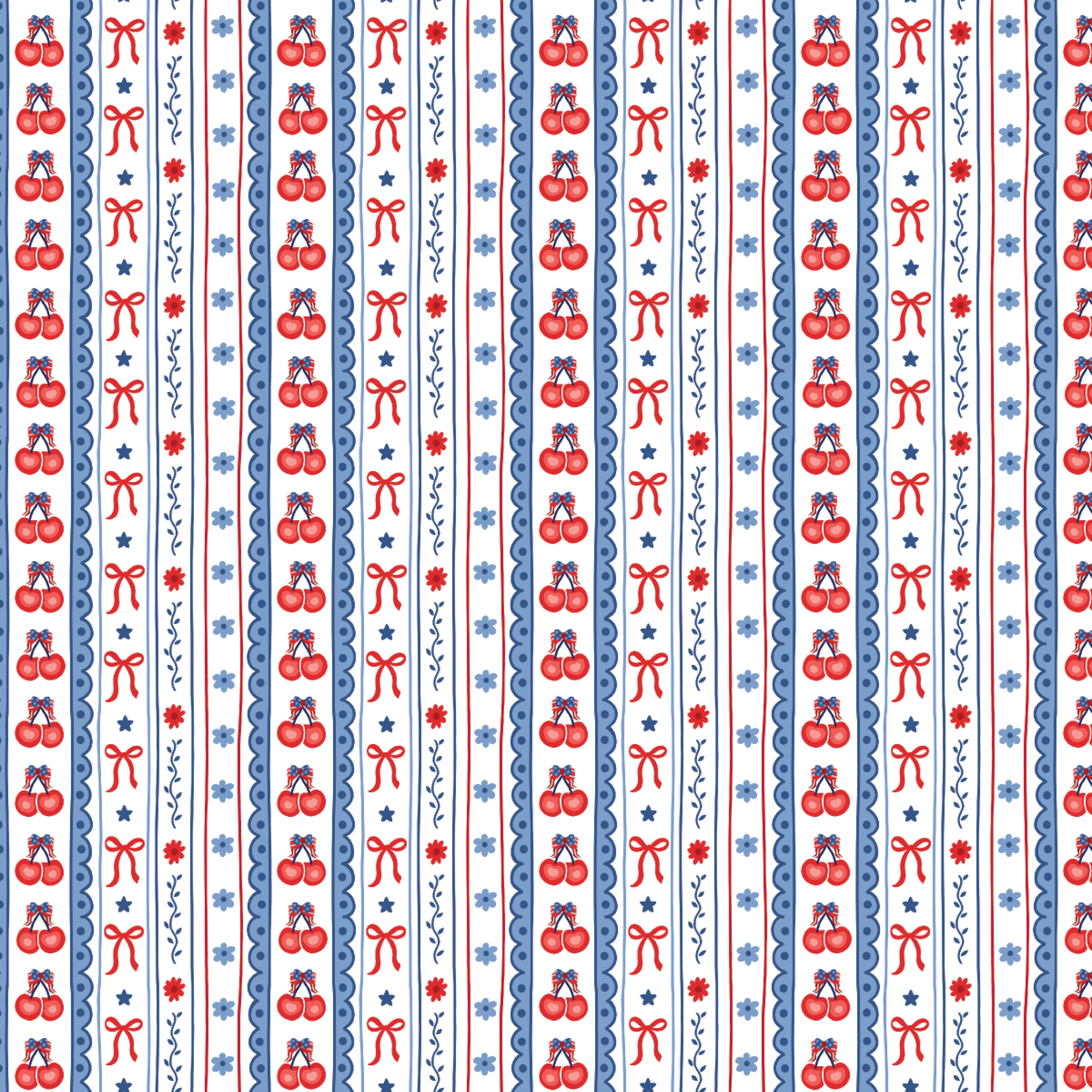 P1402 | Coquette July 4th Cherry Bow Pattern Acrylic Sheets - Patterns