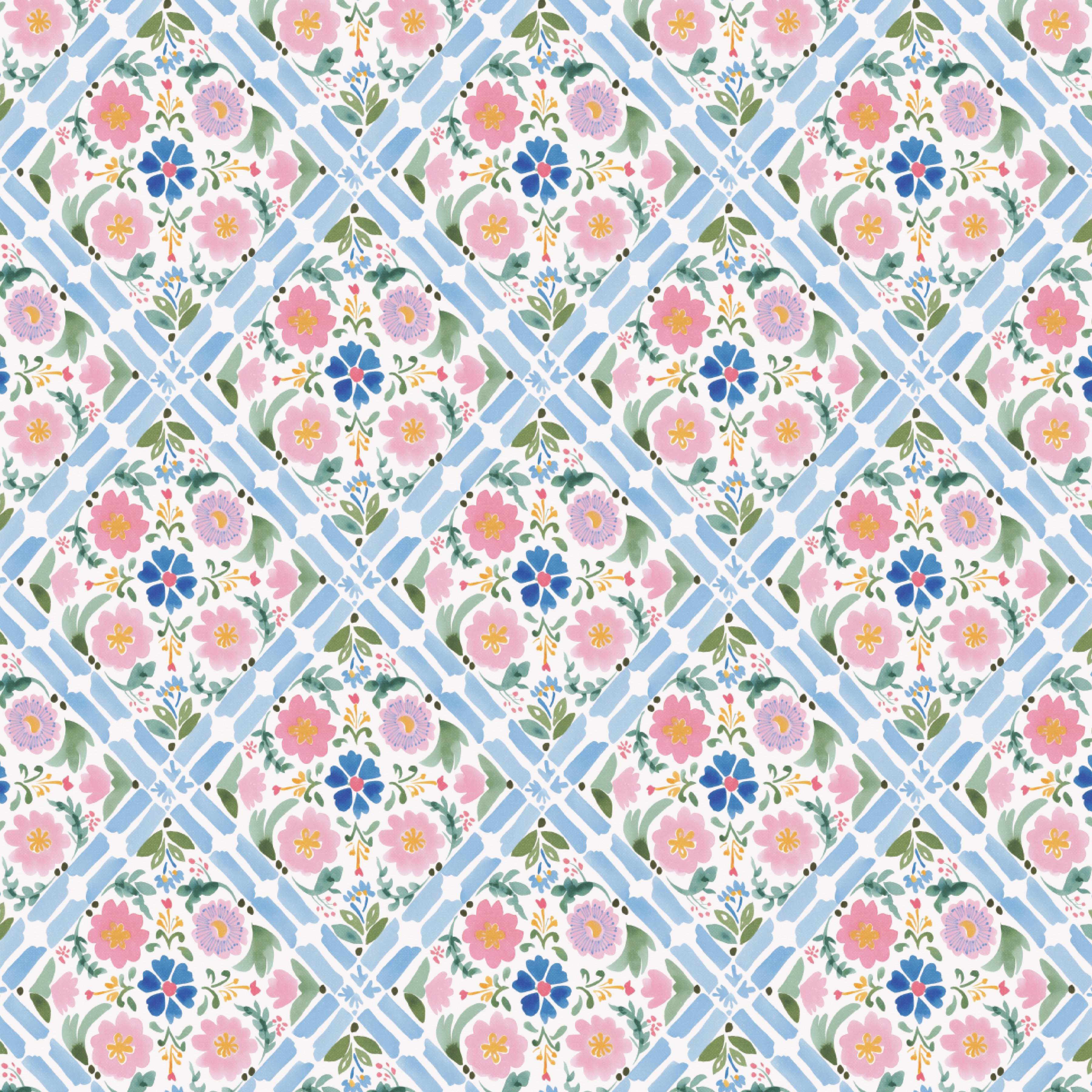 P1413 | Folk Floral Blue 2 Pattern Acrylic Sheets - Patterns