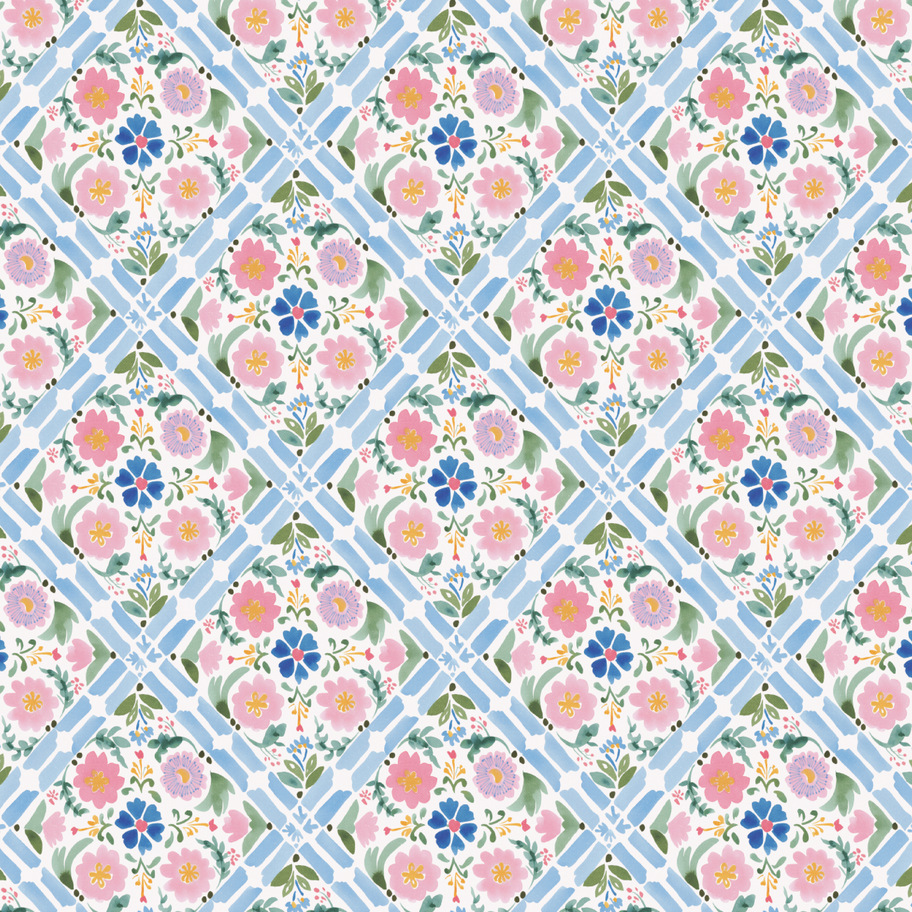 P1413 | Folk Floral Blue 2 Pattern Acrylic Sheets - Patterns
