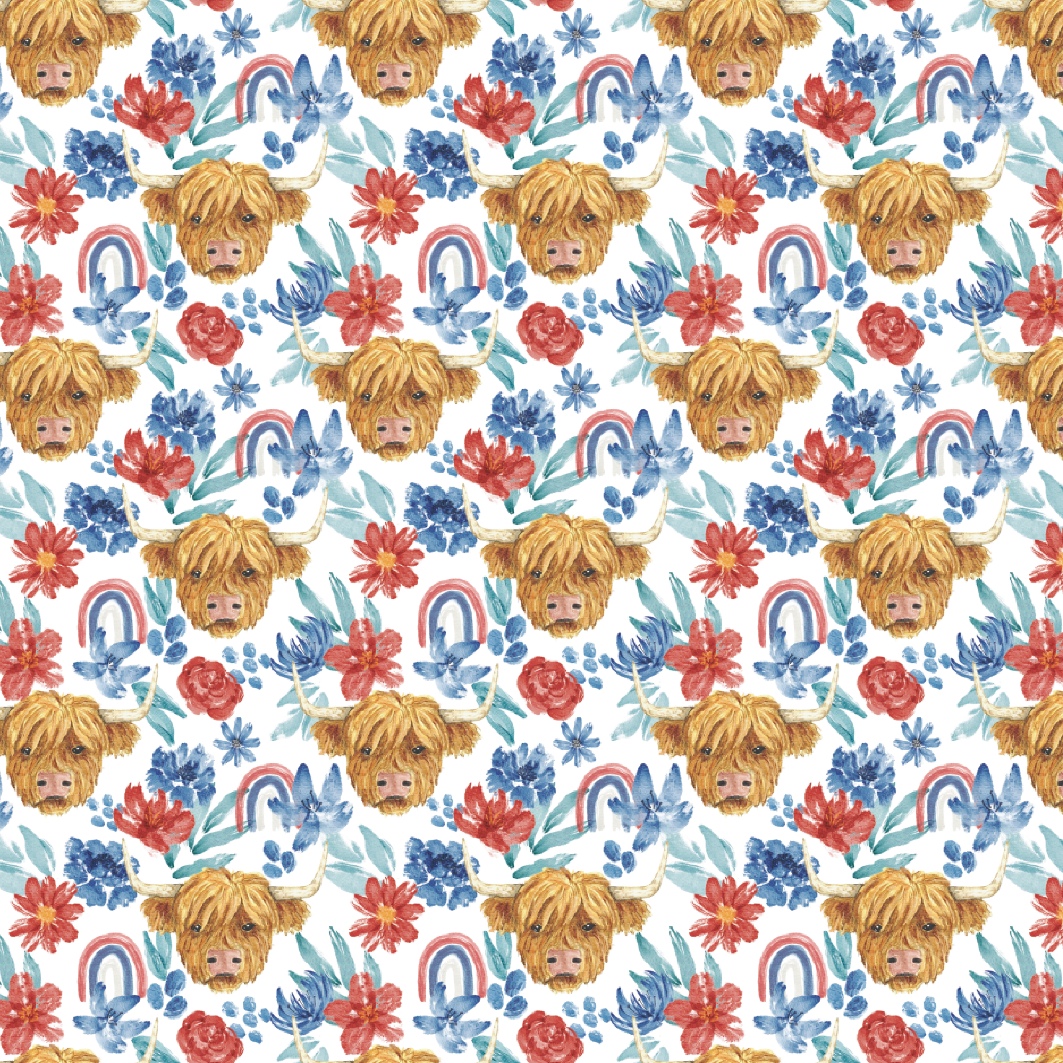 P1490 | Floral Highland Cow Pattern Acrylic Sheets - Patterns