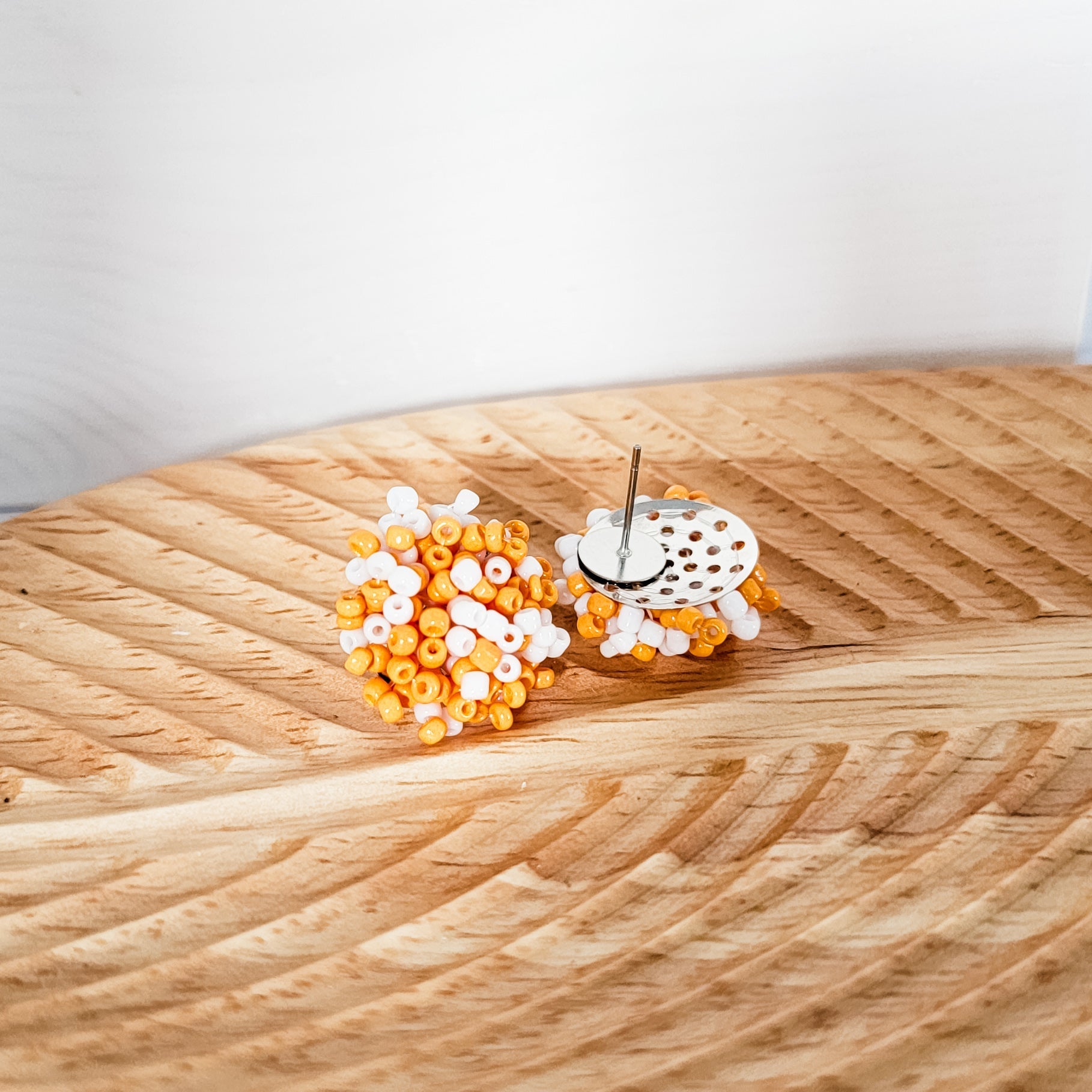 Pastel Orange & White Mix 15mm Small Seed Bead Topper, 1 Pair, Seed Bead 62 - 