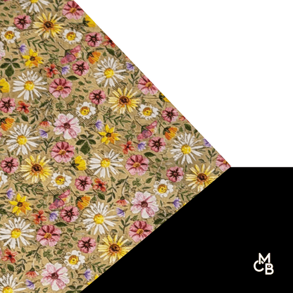 Pattern Leatherette | ITTY BITTY DISTRESSED PRESSED FLOWERS ON LIGHT CORK | P0482 - LASERABLE LEATHERETTE