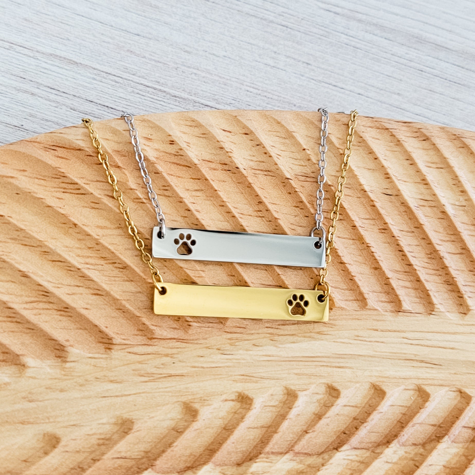 Paw Print Cutout Horizontal Bar Necklace (Silver or Gold), 1 Total, Metal Blank 179 - 