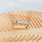 Paw Print Cutout Horizontal Bar Necklace (Silver or Gold), 1 Total, Metal Blank 179 - 