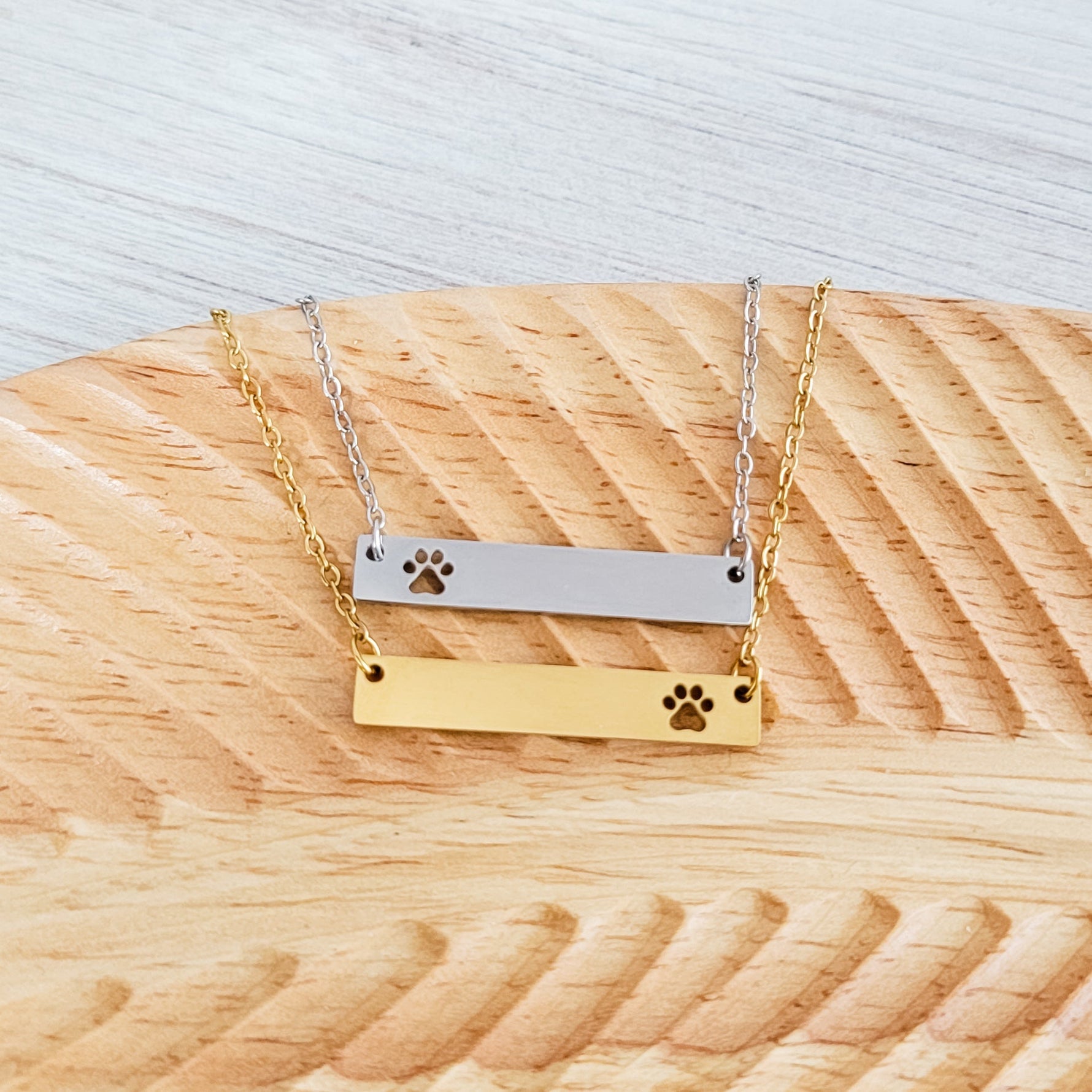 Paw Print Cutout Horizontal Bar Necklace (Silver or Gold), 1 Total, Metal Blank 179 - 