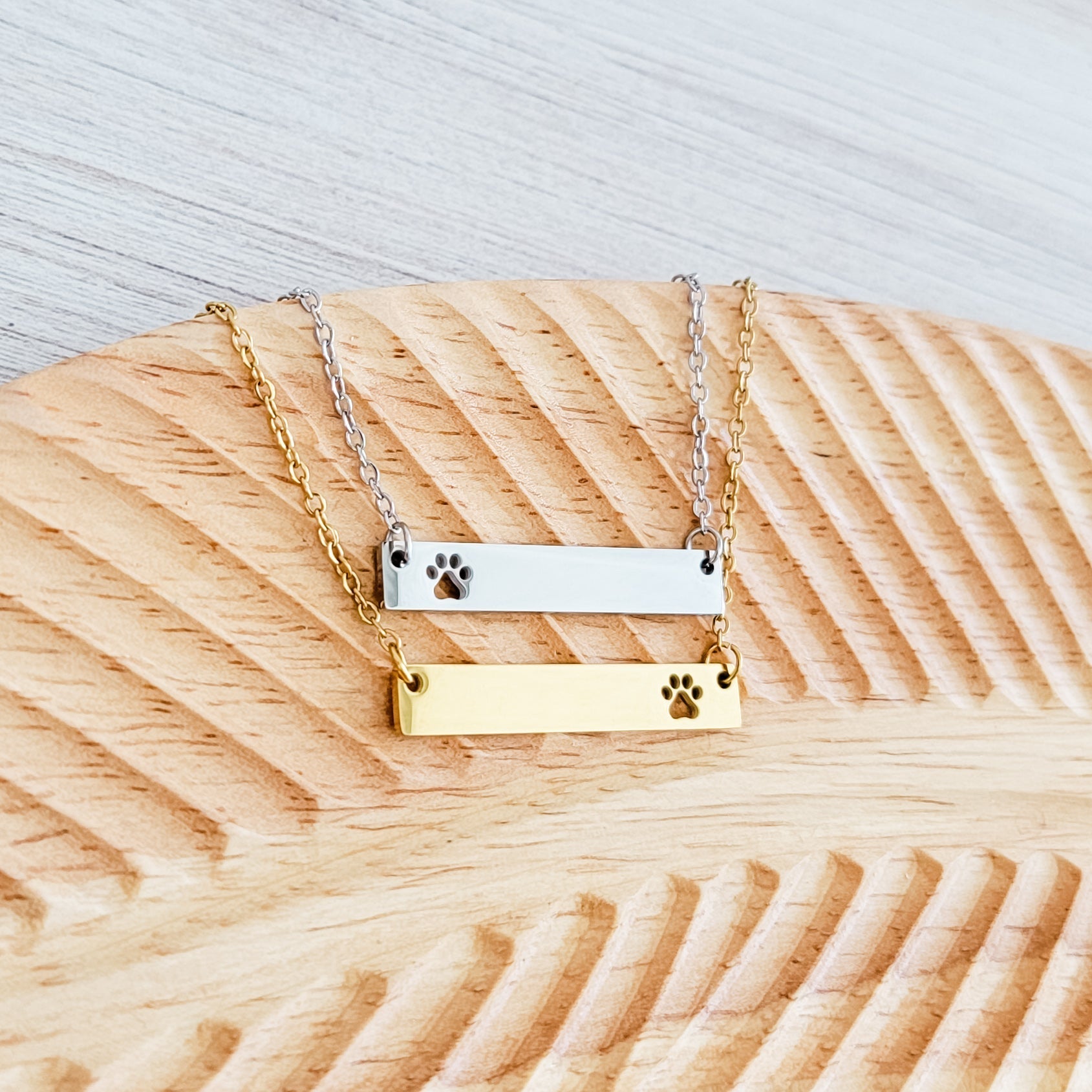 Paw Print Cutout Horizontal Bar Necklace (Silver or Gold), 1 Total, Metal Blank 179 - 