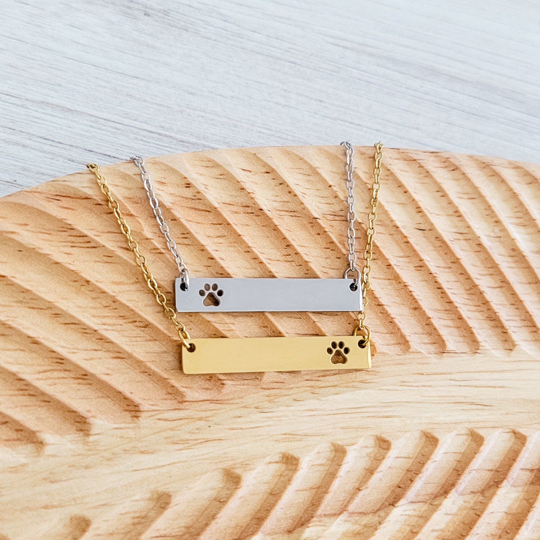 Paw Print Cutout Horizontal Bar Necklace (Silver or Gold), 1 Total, Metal Blank 179 - 