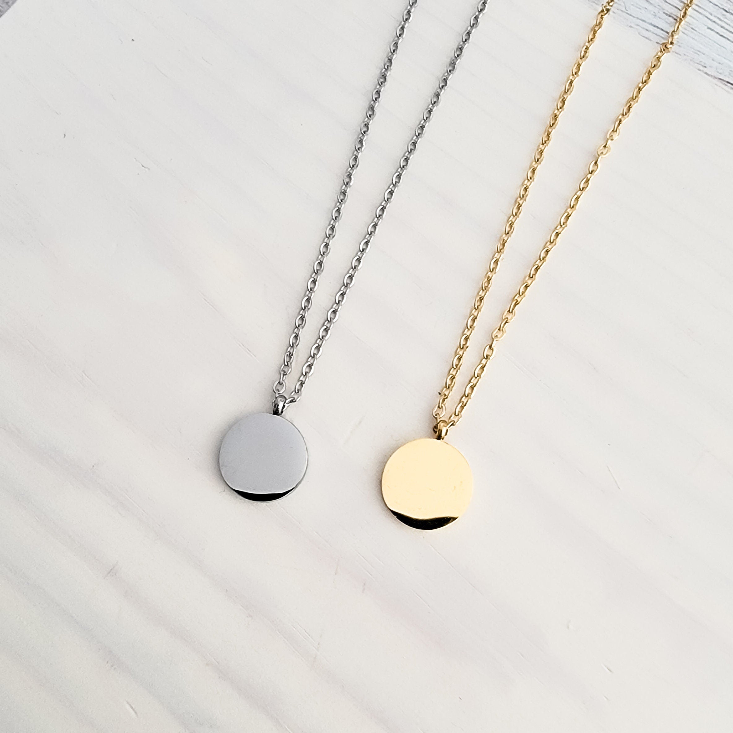 Petite Disc Necklace (Silver, Gold, or Rose Gold), 1 Total, Metal Blank 21 - 