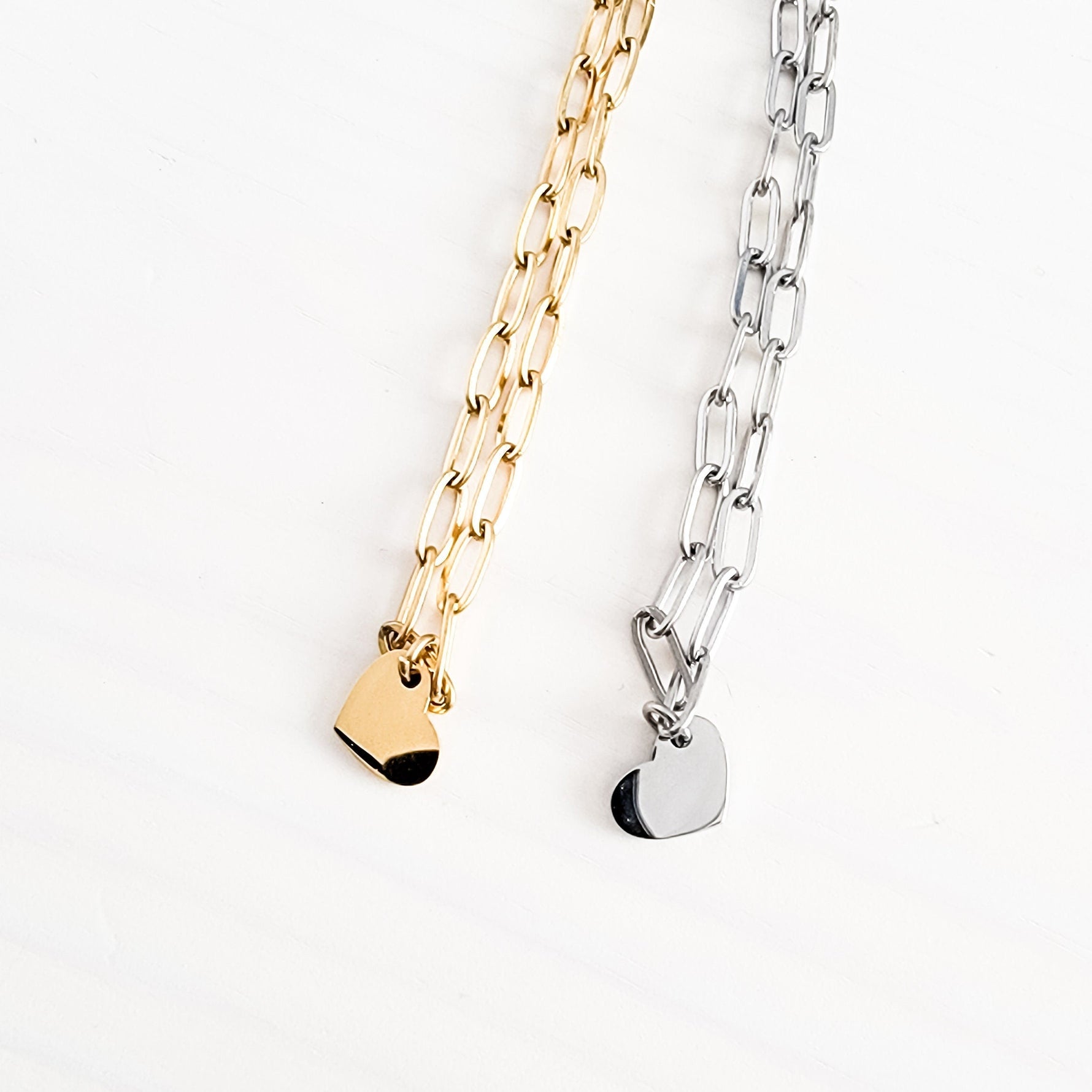 Petite Heart Paperclip Chain Bracelet (Silver or Gold), 1 Total, Metal Blank 16 - 