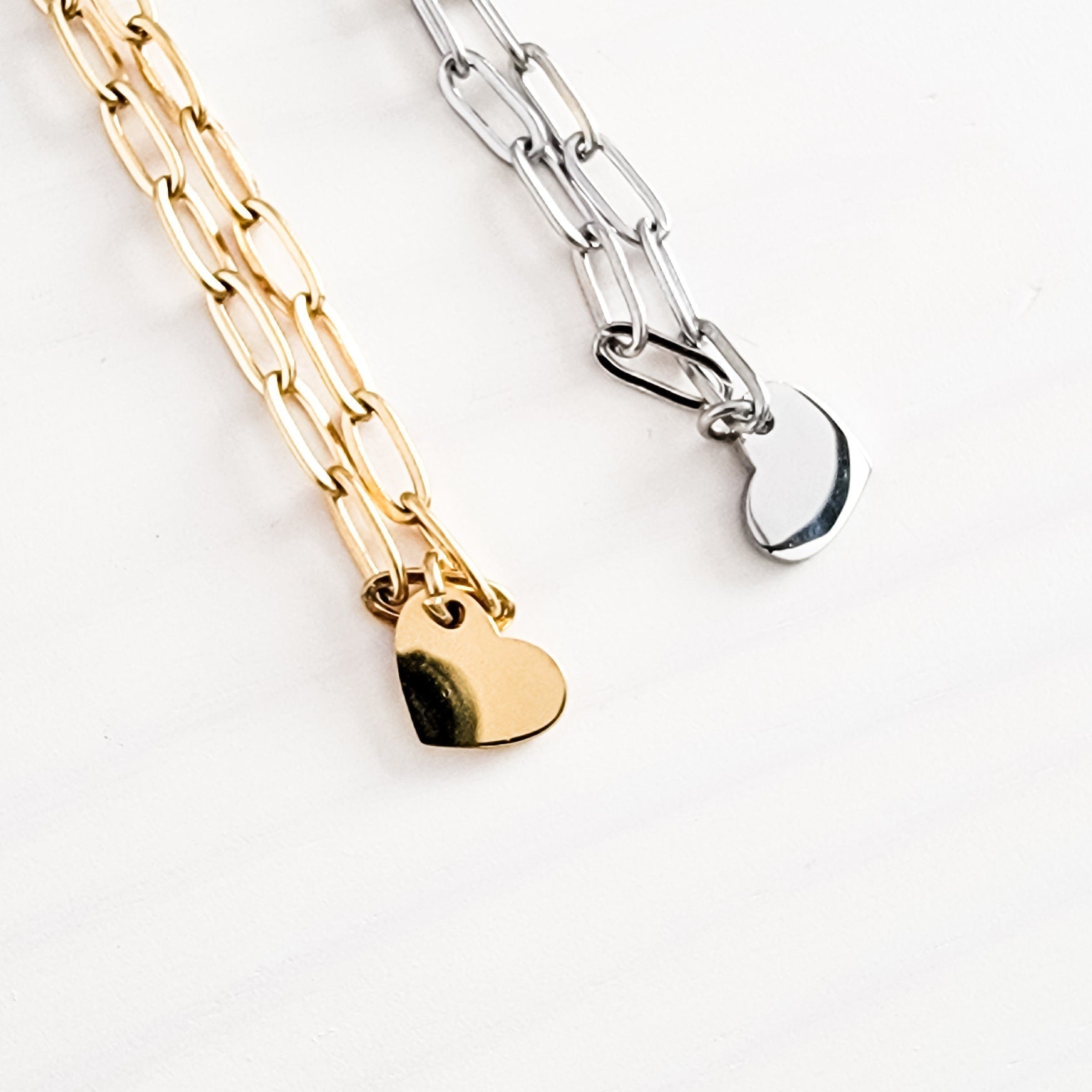 Petite Heart Paperclip Chain Bracelet (Silver or Gold), 1 Total, Metal Blank 16 - 
