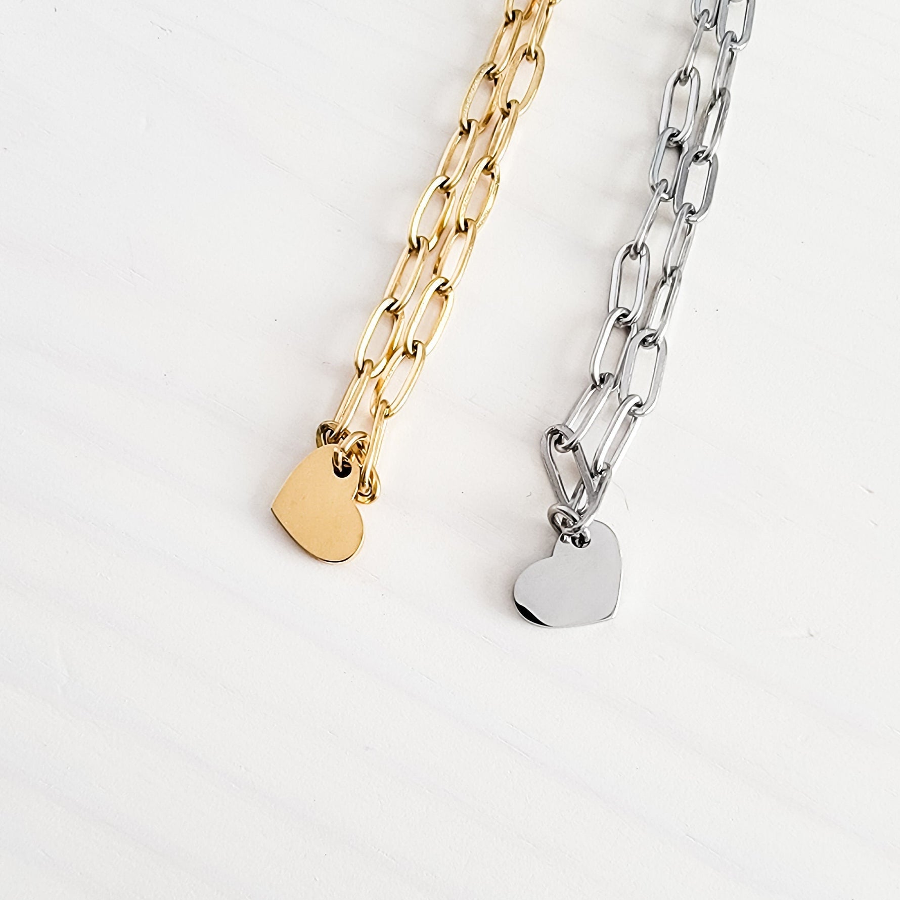 Petite Heart Paperclip Chain Bracelet (Silver or Gold), 1 Total, Metal Blank 16 - 