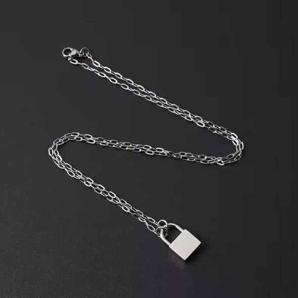 Petite Lock Pendant Necklace (Silver or Gold), 1 Total, Metal Blank 57 - 