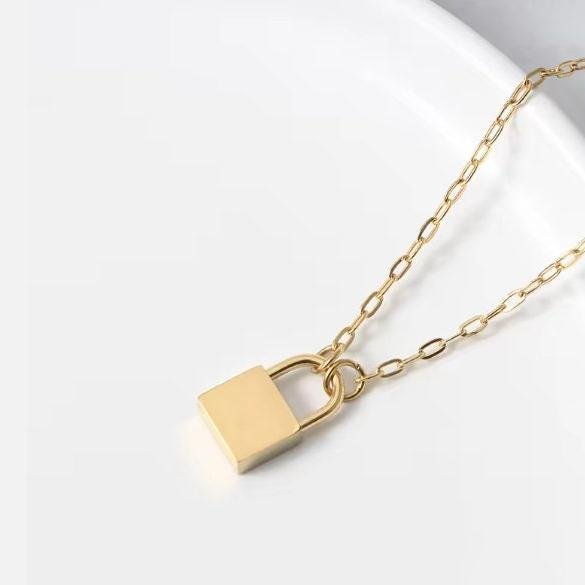 Petite Lock Pendant Necklace (Silver or Gold), 1 Total, Metal Blank 57 - 