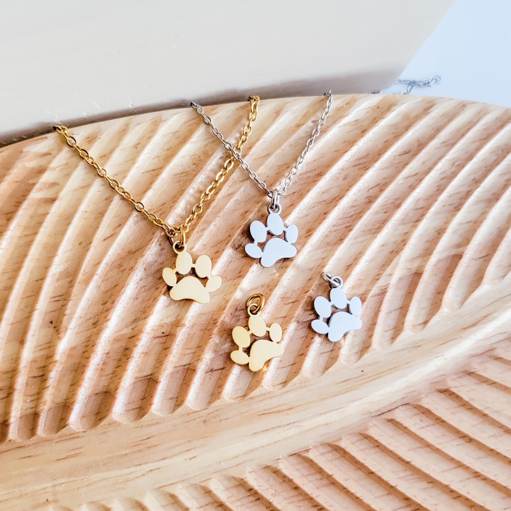 Petite Paw Print Necklace (Silver or Gold) and Optional Extra Charms, 1 Necklace or 5 Charms, Metal Blank 111 - 