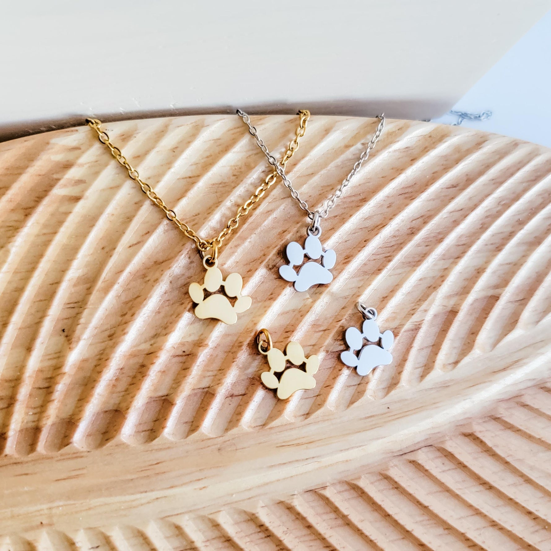 Petite Paw Print Necklace (Silver or Gold) and Optional Extra Charms, 1 Necklace or 5 Charms, Metal Blank 111 - 