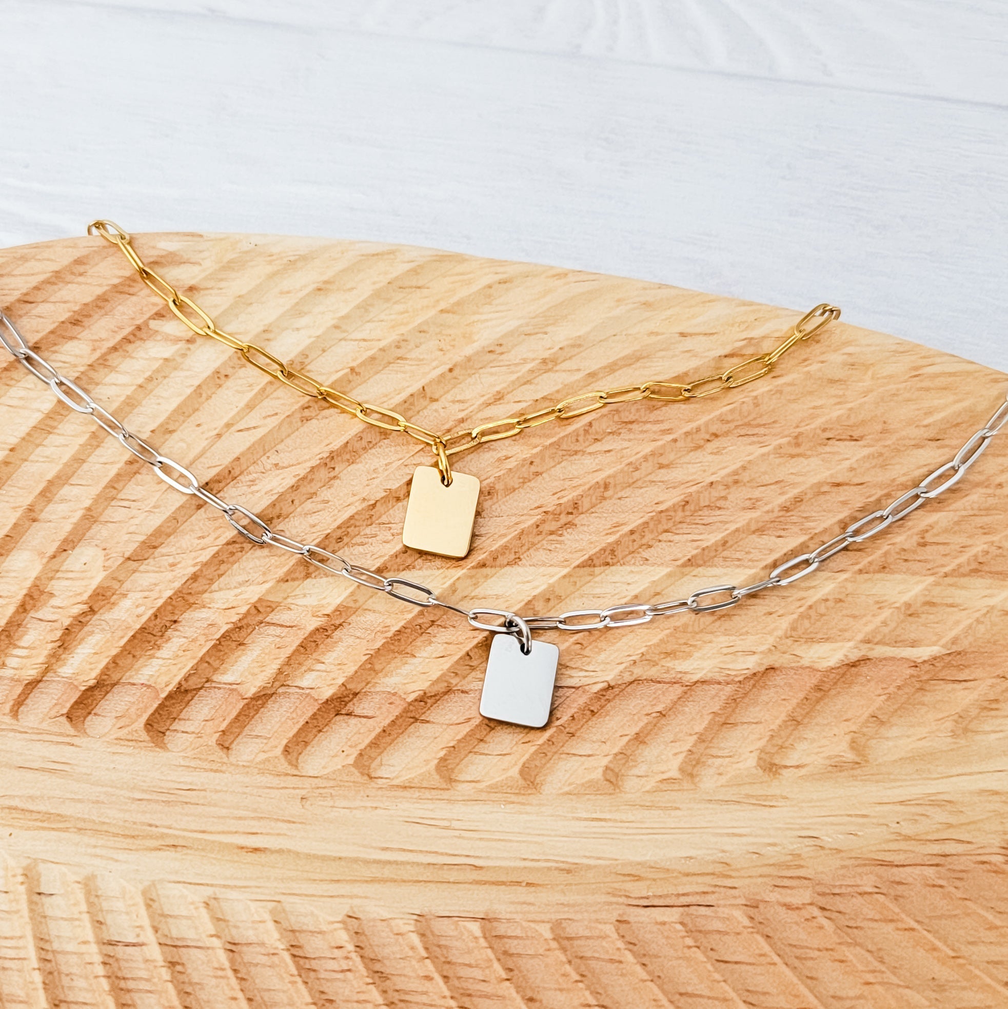 Petite Rectangle Paperclip Chain Anklet (Silver or Gold), 1 Total, Metal Blank 185 - 