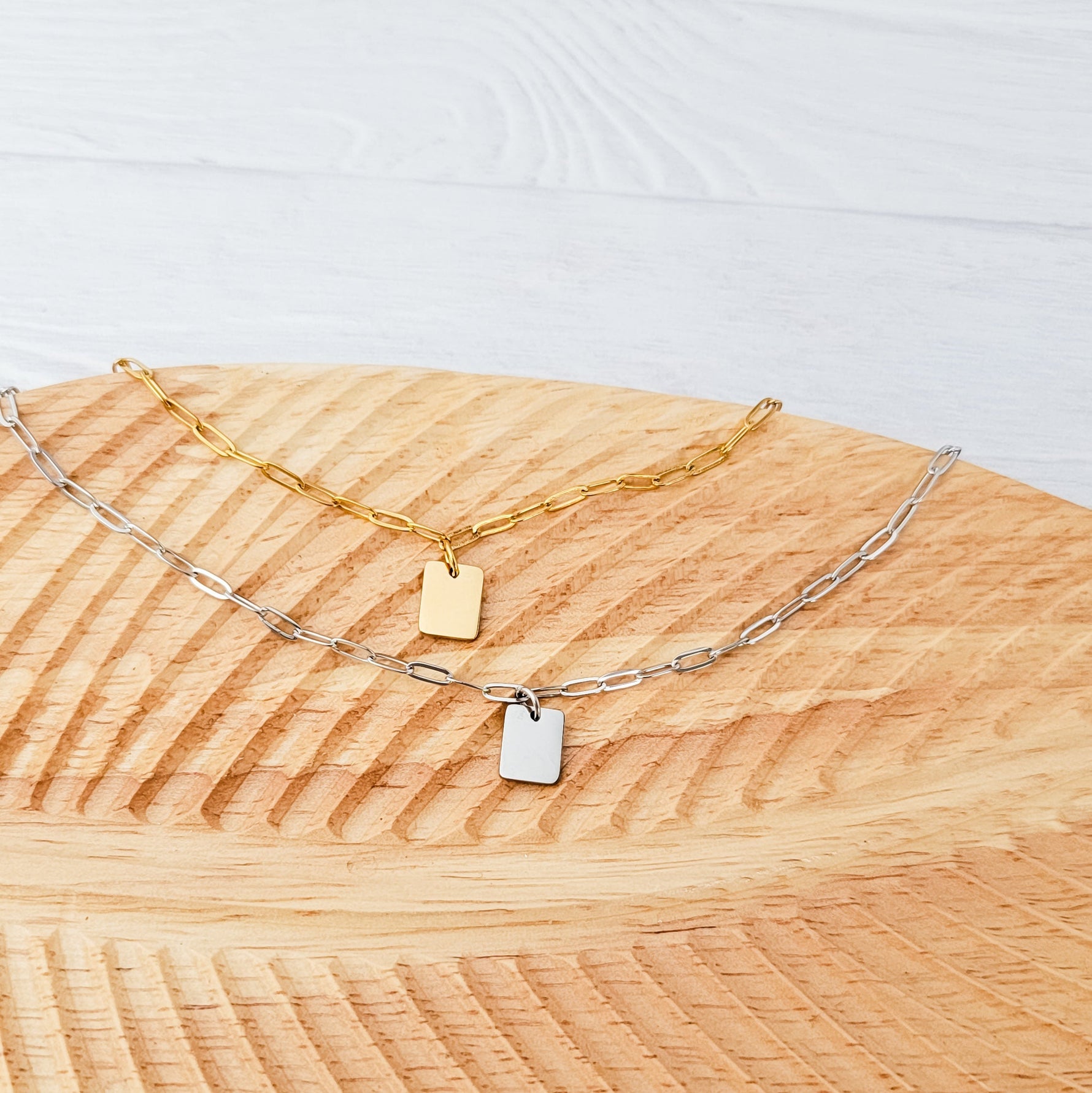 Petite Rectangle Paperclip Chain Anklet (Silver or Gold), 1 Total, Metal Blank 185 - 