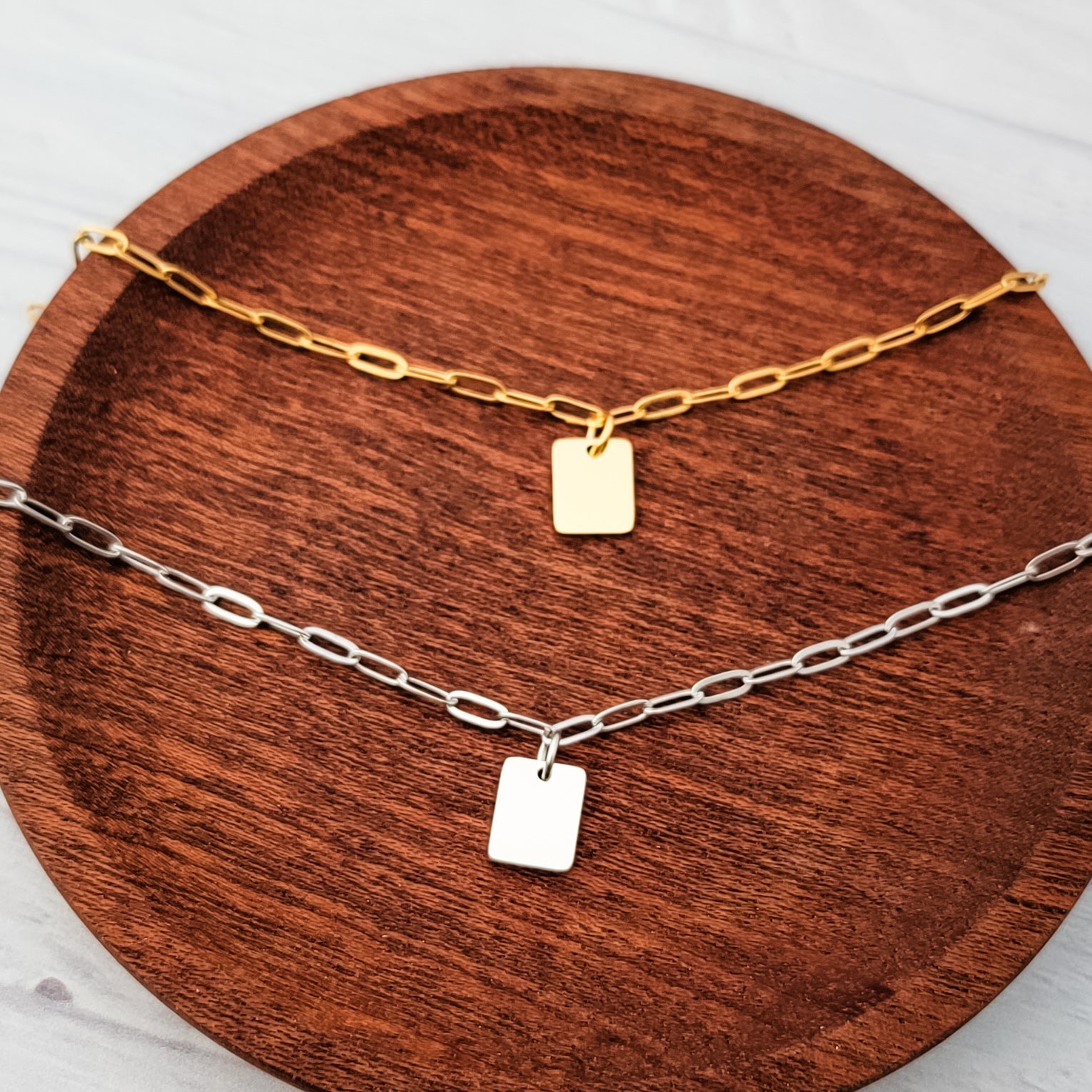 Petite Rectangle Paperclip Chain Anklet (Silver or Gold), 1 Total, Metal Blank 185 - 