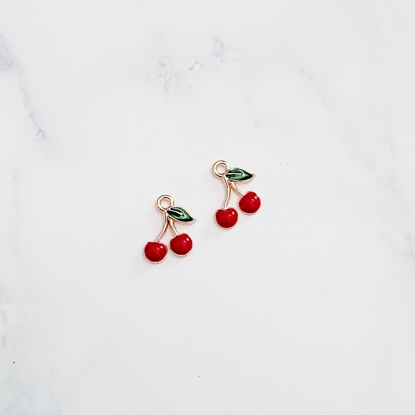 Petite Red Cherry Gold - Plated Enamel Charms, 10 Pieces, Charm 17 - 