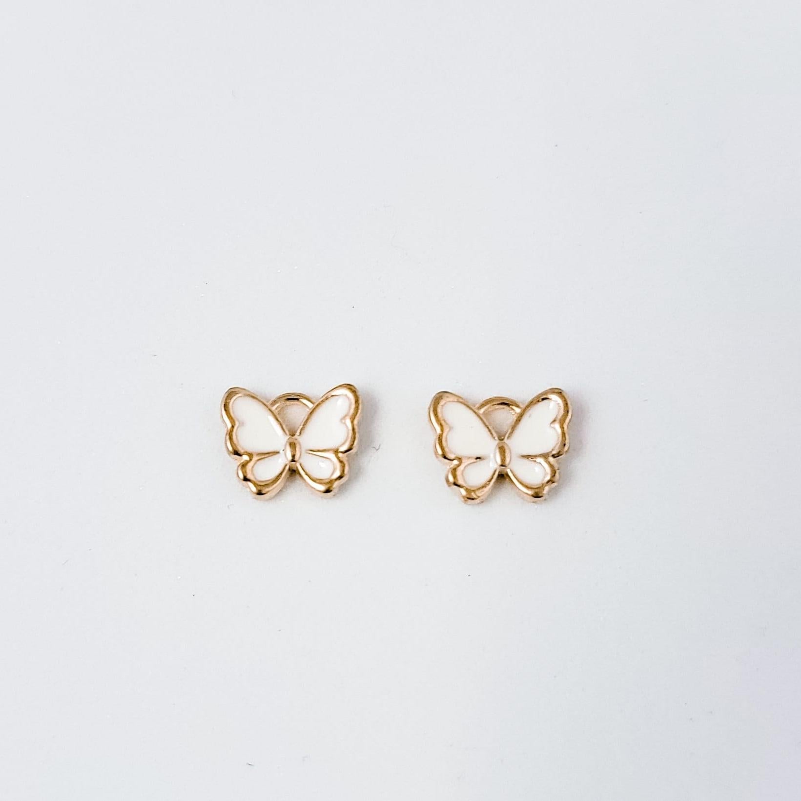 Petite White Butterfly Gold - Plated Enamel Charms, 10 Pieces, Charm 18 - 