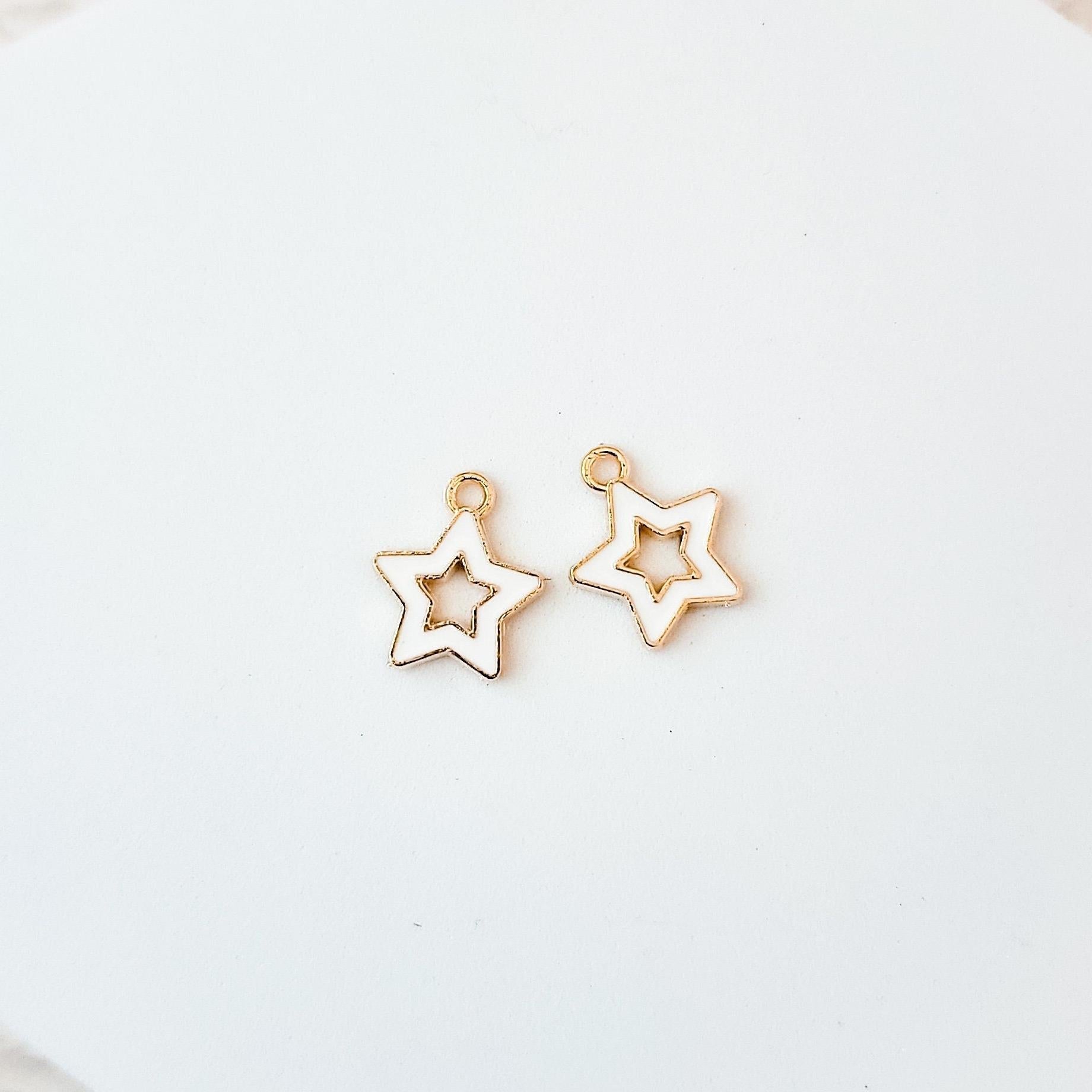 Petite White Star Gold - Plated Enamel Charms, 10 Pieces - 