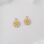 Petite White/Yellow Daisy Gold - Plated Enamel Charms, 10 Pieces, Charm 13 - 