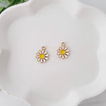 Petite White/Yellow Daisy Gold - Plated Enamel Charms, 10 Pieces, Charm 13 - 