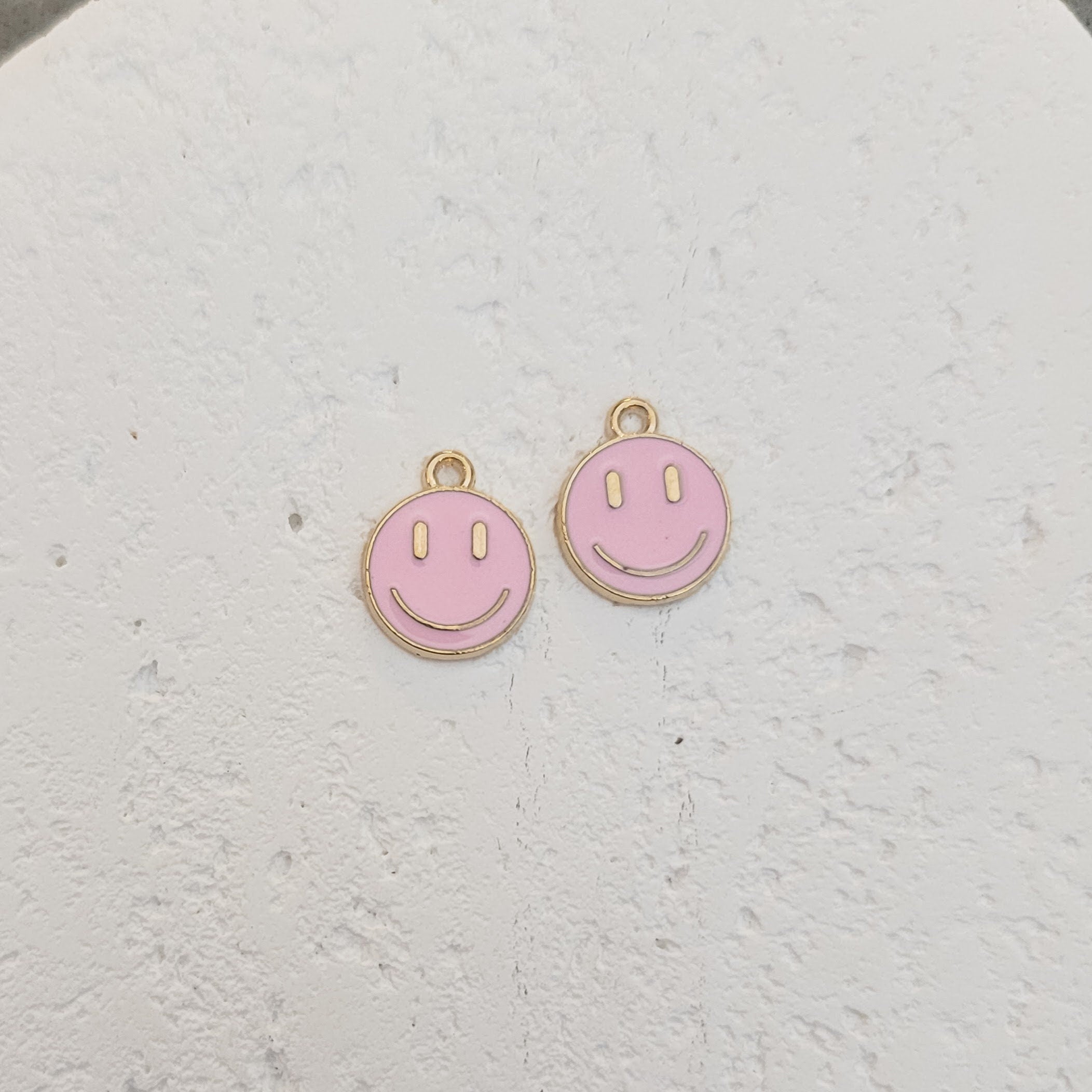 Pink Happy Face Enamel and Alloy Pendant Charm, 10 Pieces - 