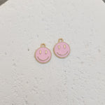 Pink Happy Face Enamel and Alloy Pendant Charm, 10 Pieces - 