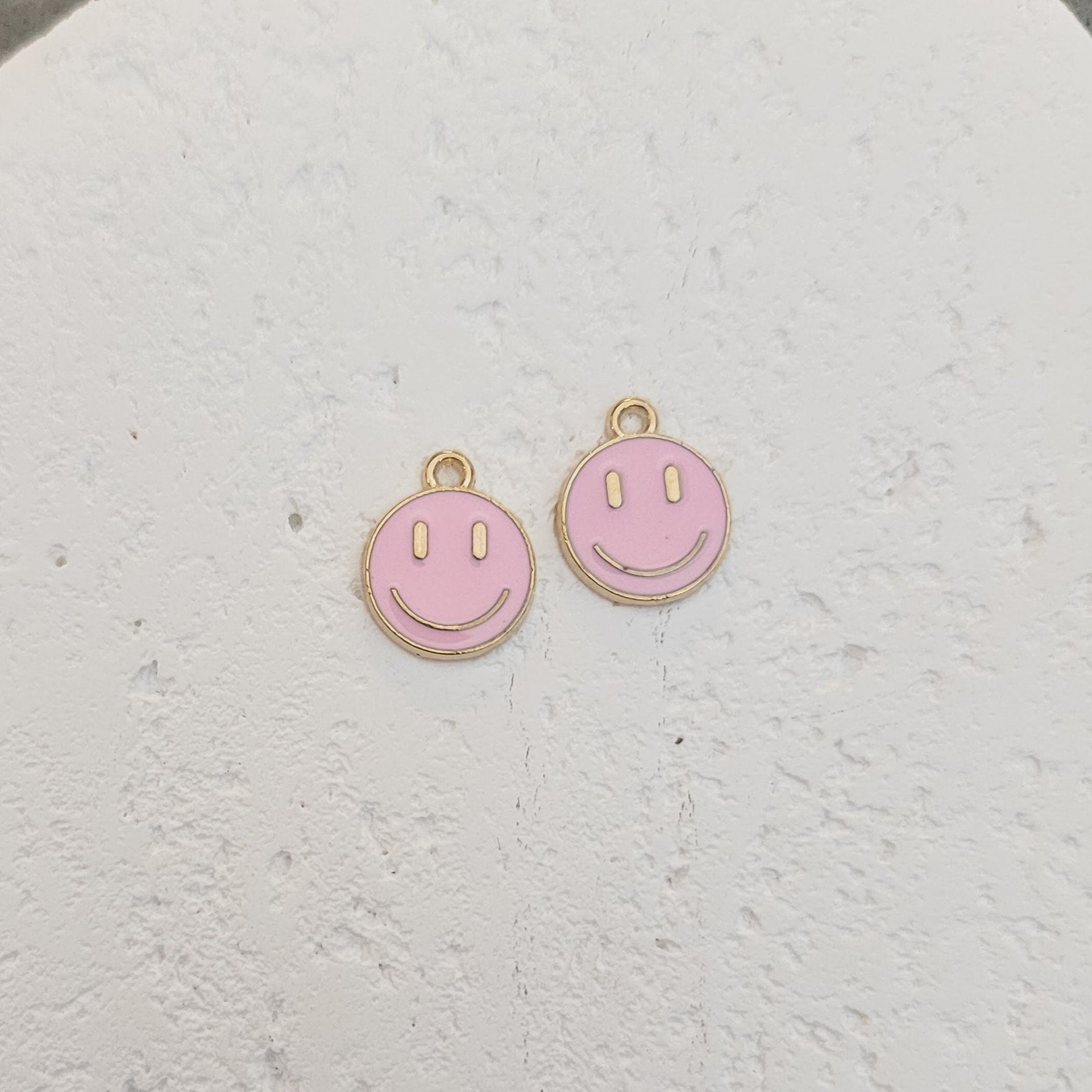 Pink Happy Face Enamel and Alloy Pendant Charm, 10 Pieces - 