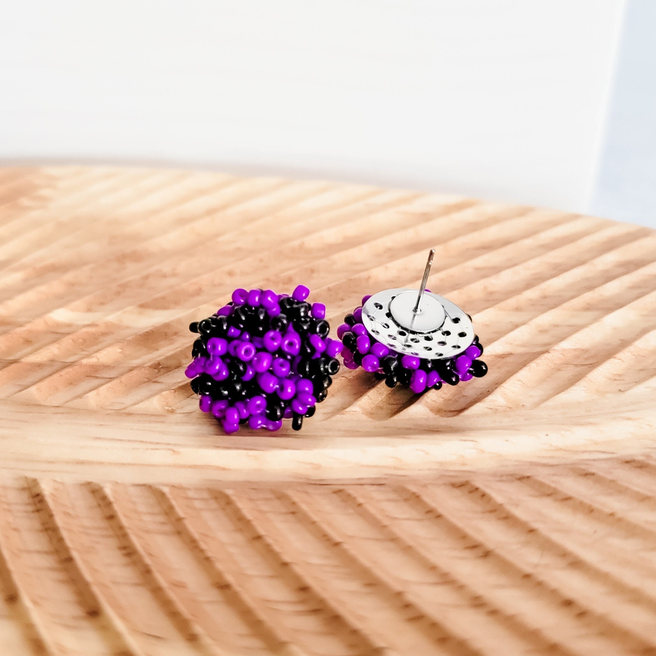 Purple and Black Mix 15mm Small Seed Bead Topper, 1 Pair, Seed Bead 65 - 